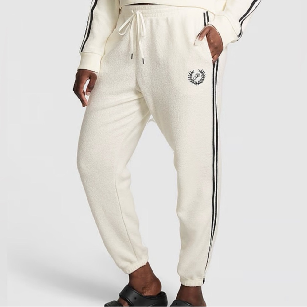 Fleece Track Joggers - Cream with Black Stripe XXL